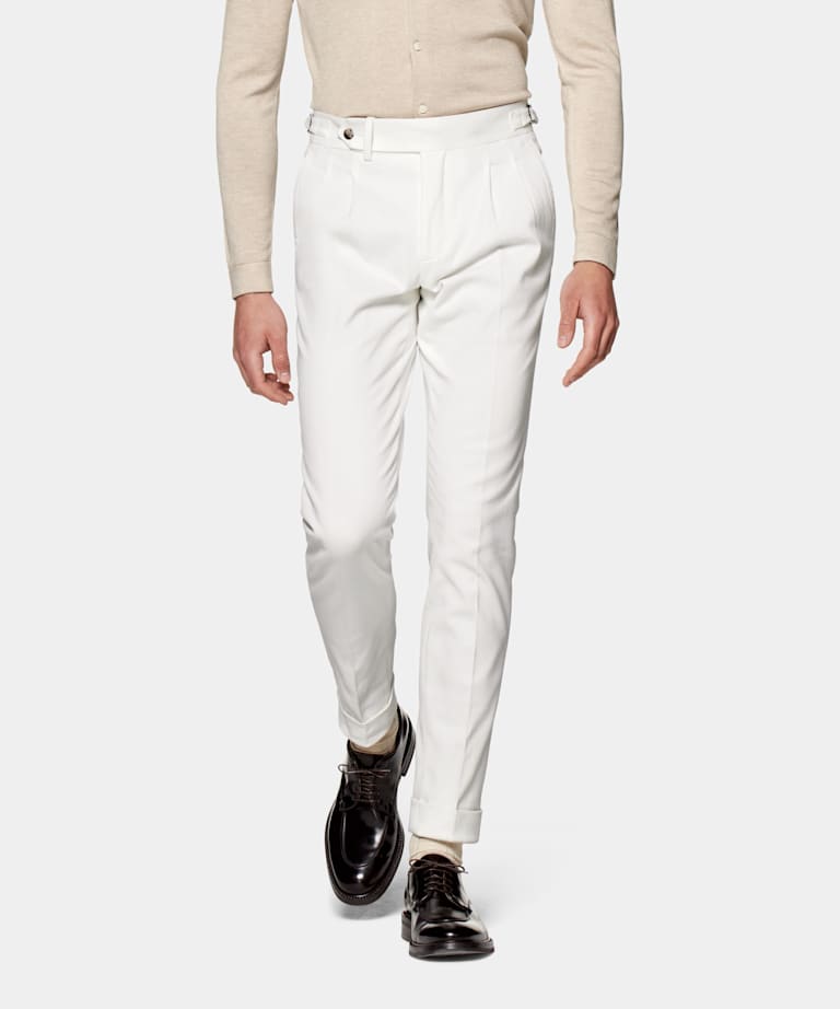 Spodnie z zakładkami Braddon złamana biel