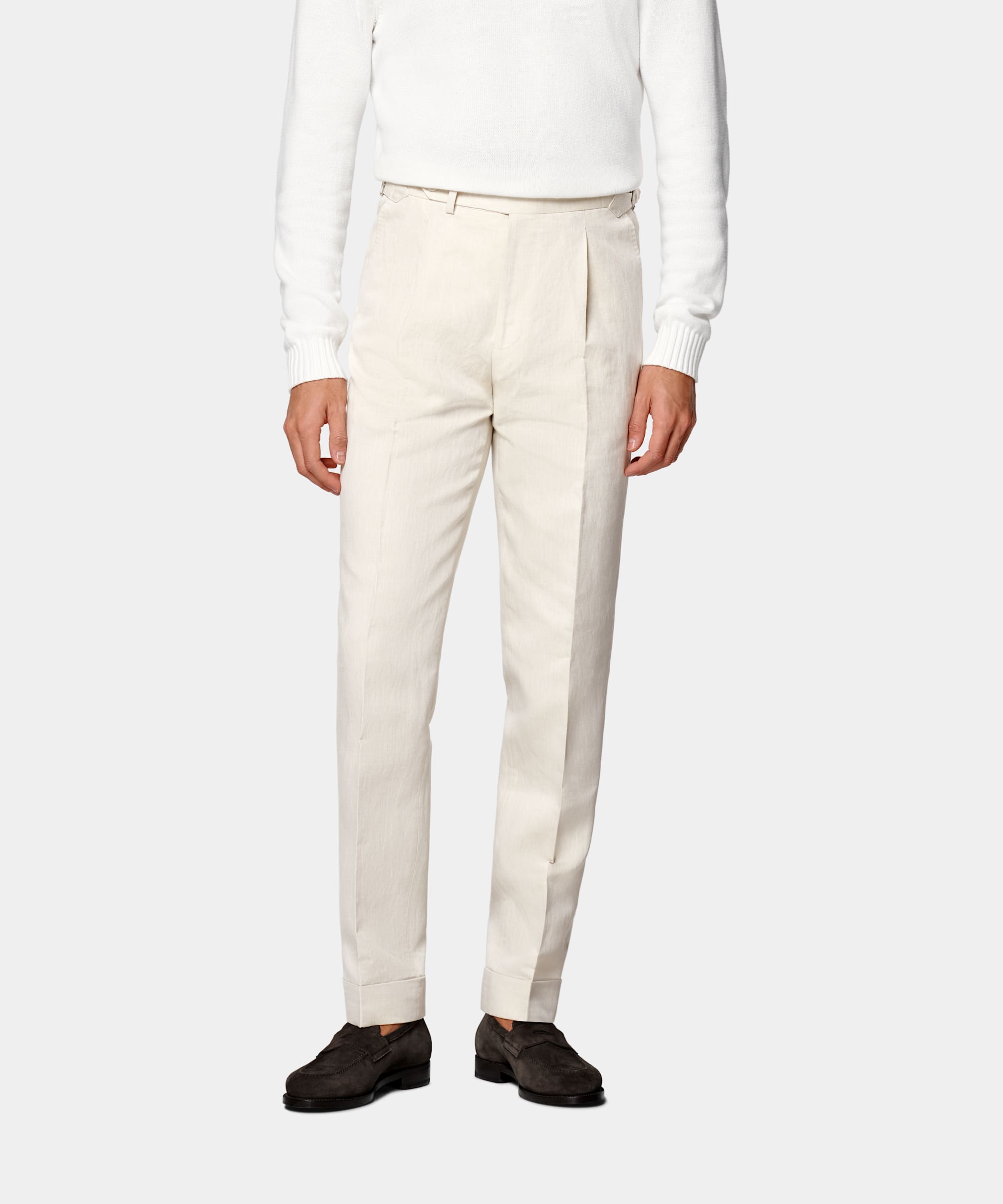 SUITSUPPLY Spring/Summer Linen Cotton by Di Sondrio, Italy Sand Slim Leg Tapered Trousers