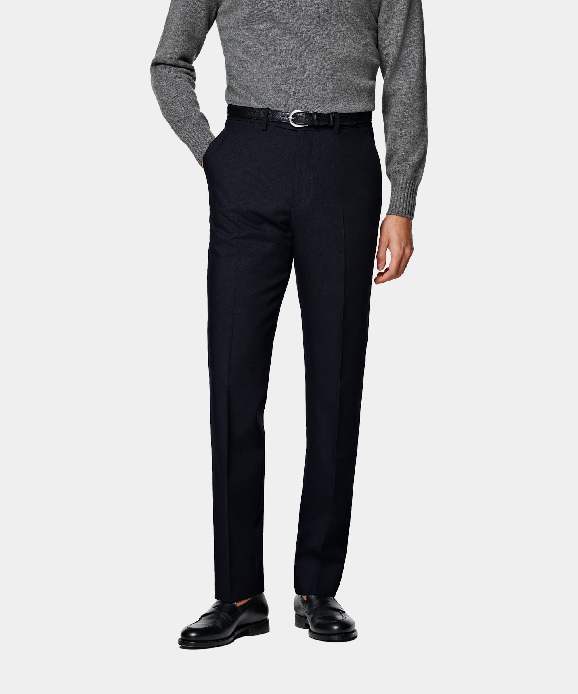 SUITSUPPLY All season Laine 4 fils infroissable par Rogna, Italie Pantalon Slim Leg Straight bleu marine