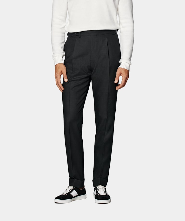 Dark Green Slim Leg Tapered Suit Trousers
