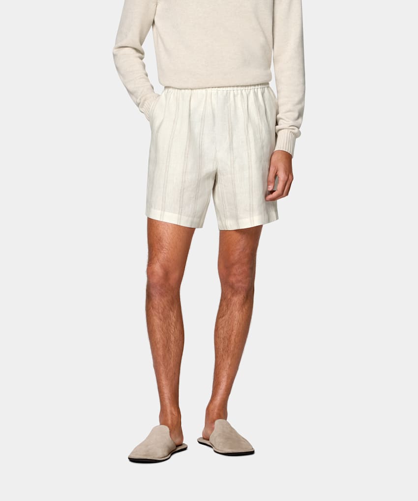 SUITSUPPLY Summer Pure Linen by Subalpino, Italy Mid Brown Striped Straight Leg Shorts