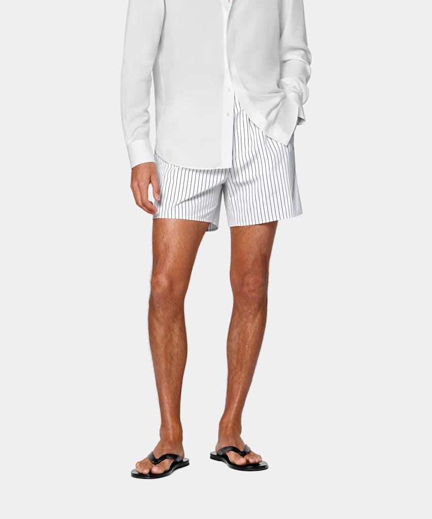 SUITSUPPLY Summer Pure Cotton by Albini, Italy Off-White Striped Straight Leg Shorts