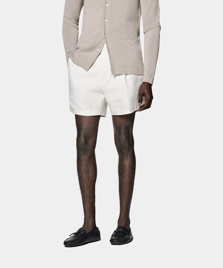 Off-White Pleated Duca Pants in Linen Cotton