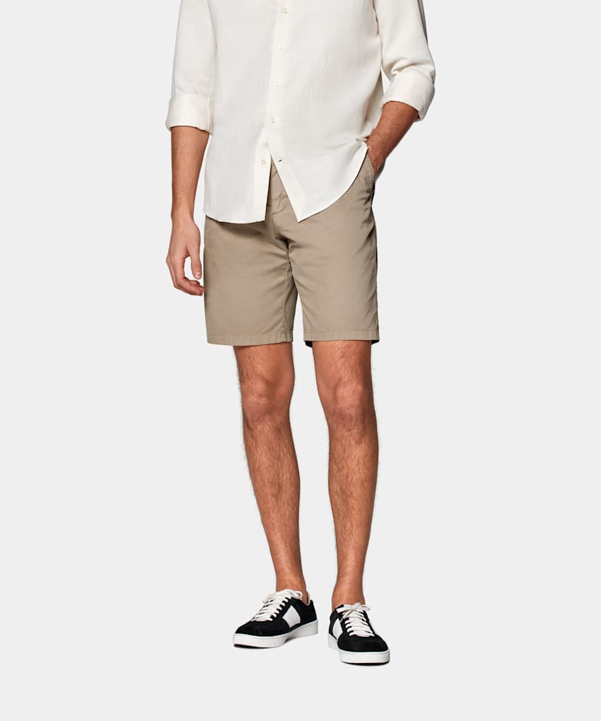 SUITSUPPLY Spring/Summer Stretch Cotton by Di Sondrio, Italy Taupe Slim Leg Shorts