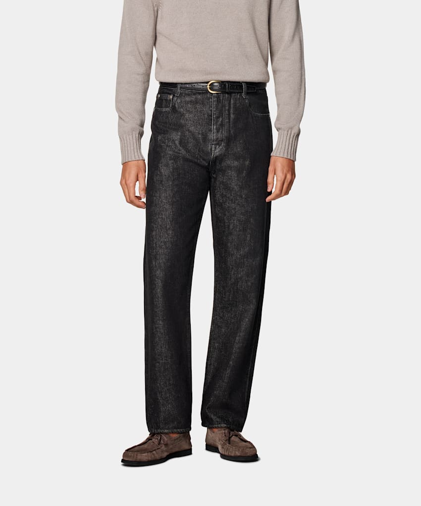 SUITSUPPLY All Season Selvedge Denim by Candiani, Italy  Dark Grey Straight Leg Jeans