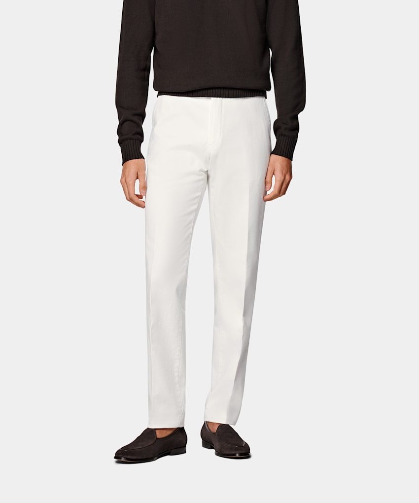 SUITSUPPLY All Season Stretch Cotton by Cervotessile, Italy Off-White Slim Leg Straight Chinos