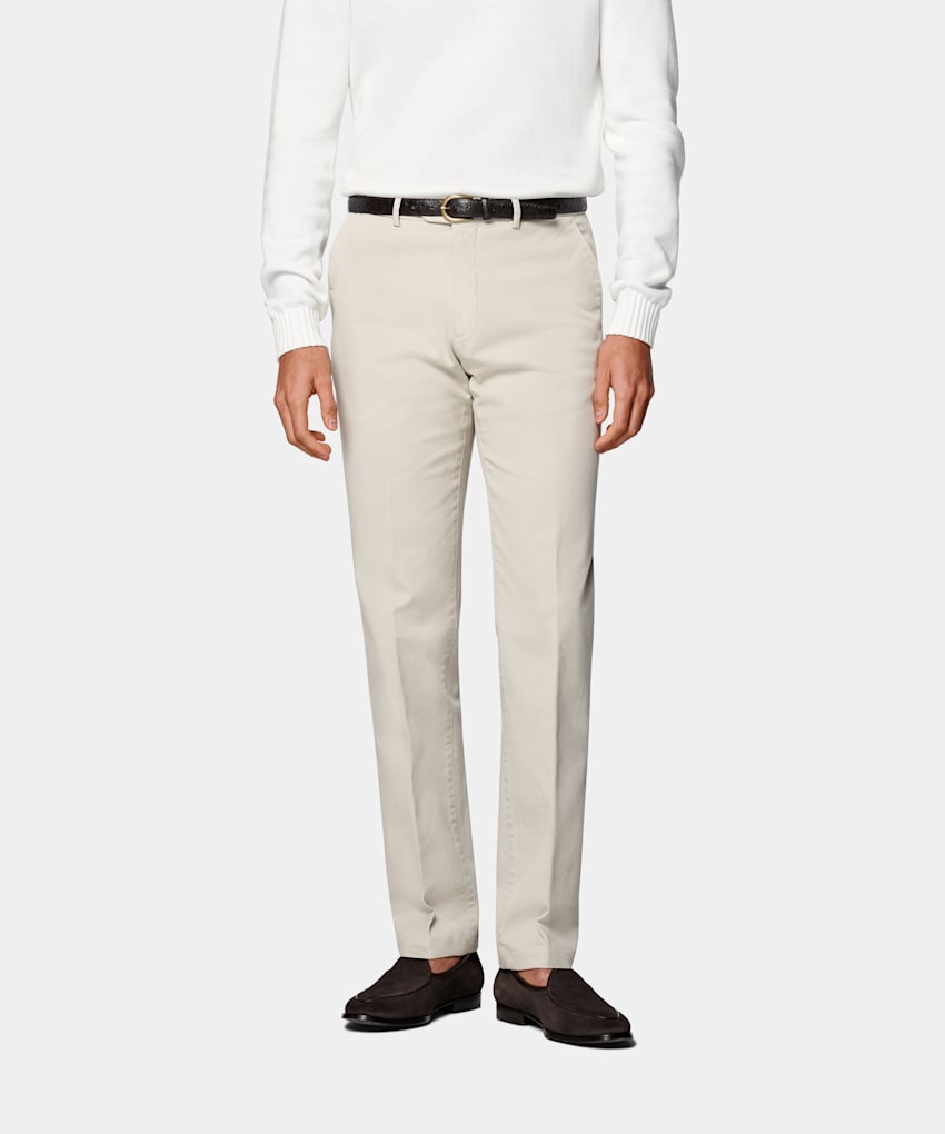 SUITSUPPLY All Season Stretch Cotton by Cervotessile, Italy Sand Slim Leg Straight Chinos