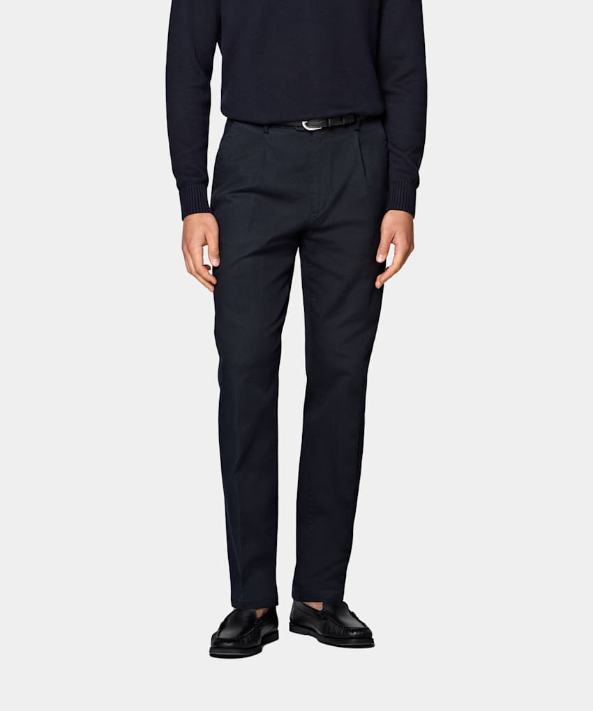 SUITSUPPLY All Season Stretch Cotton by Cervotessile, Italy Navy Wide Leg Tapered Chinos