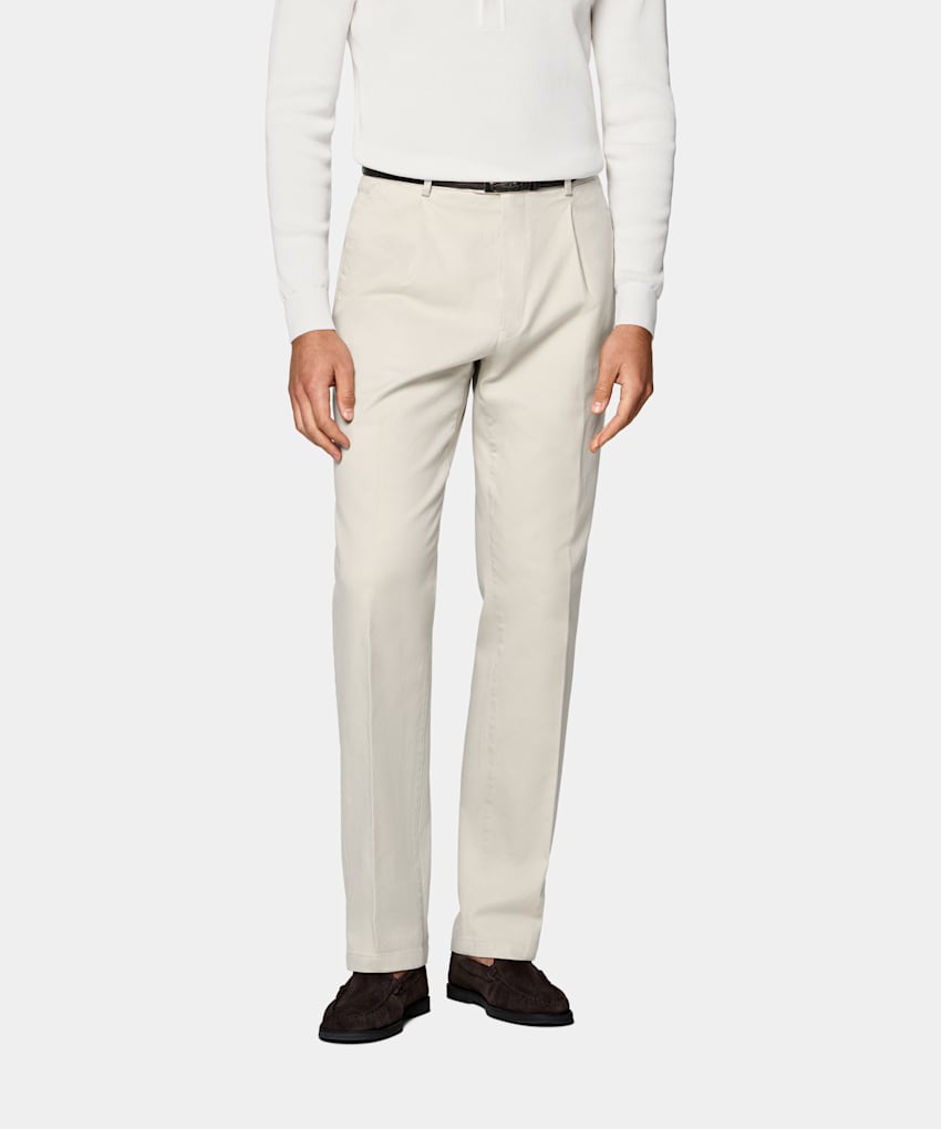 SUITSUPPLY All Season Stretch Cotton by Cervotessile, Italy Sand Wide Leg Tapered Chinos