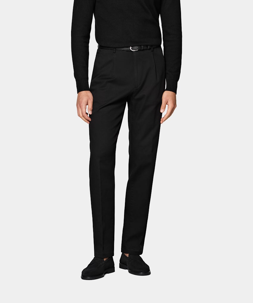 SUITSUPPLY All Season Stretch Cotton by Cervotessile, Italy Black Wide Leg Tapered Chinos