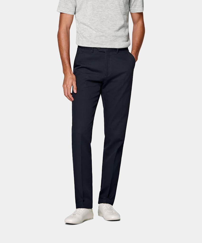 SUITSUPPLY All Season Stretch Cotton de Cervotessile, Italia Navy Slim Leg Straight Chinos