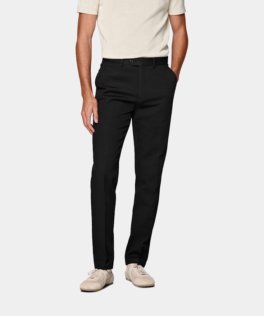SUITSUPPLY All Season Stretch Cotton by Cervotessile, Italy Black Slim Leg Straight Chinos