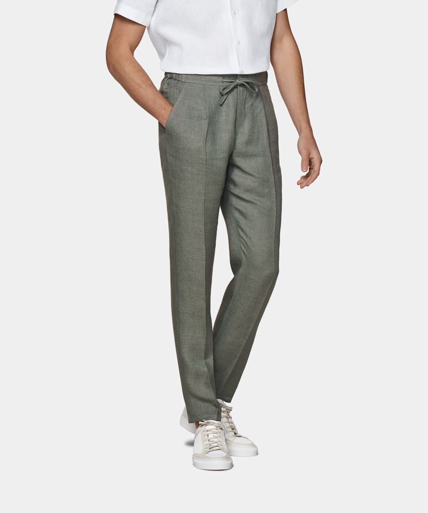SUITSUPPLY Pure Linen by Solbiati, Italy  Green Slim Leg Tapered Pants