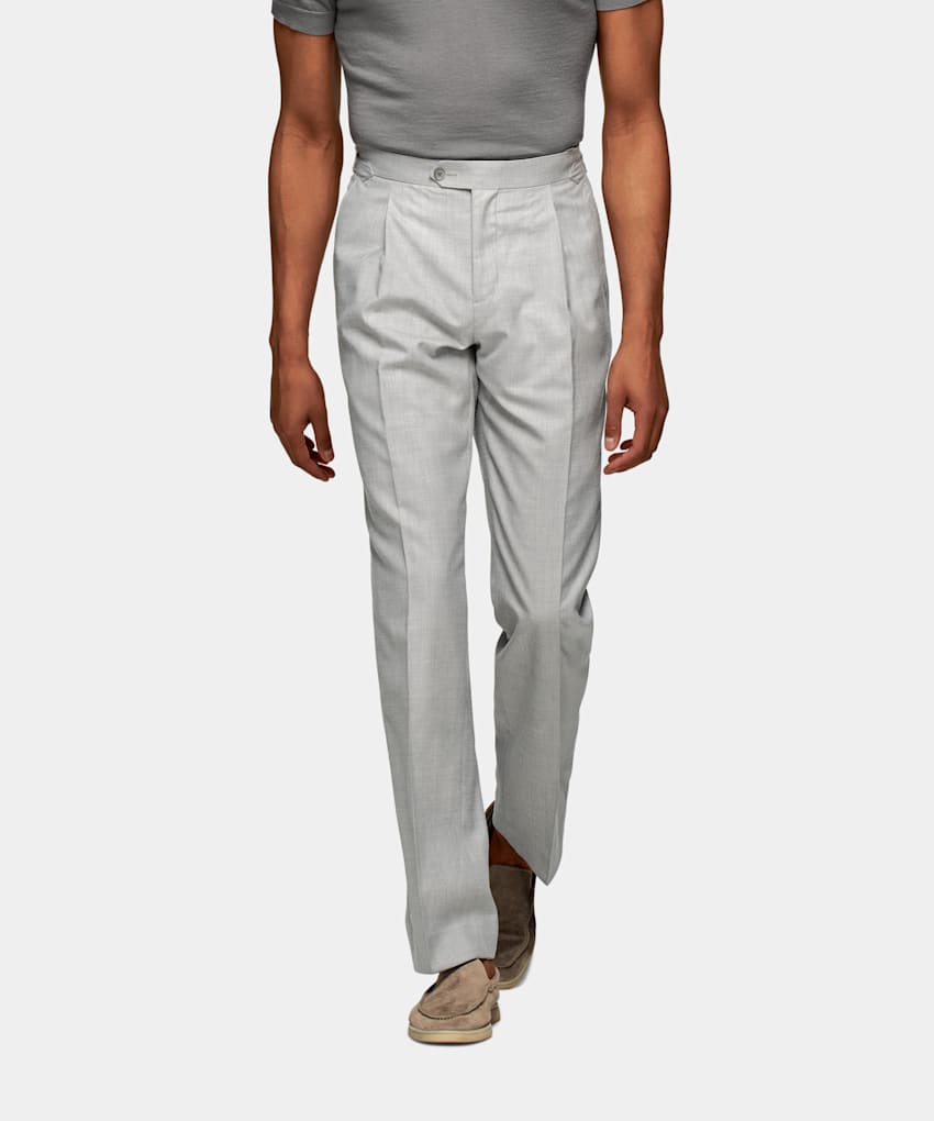 SUITSUPPLY Lana, seda y lino de Rogna, Italia Pantalones Duca gris claro plisados