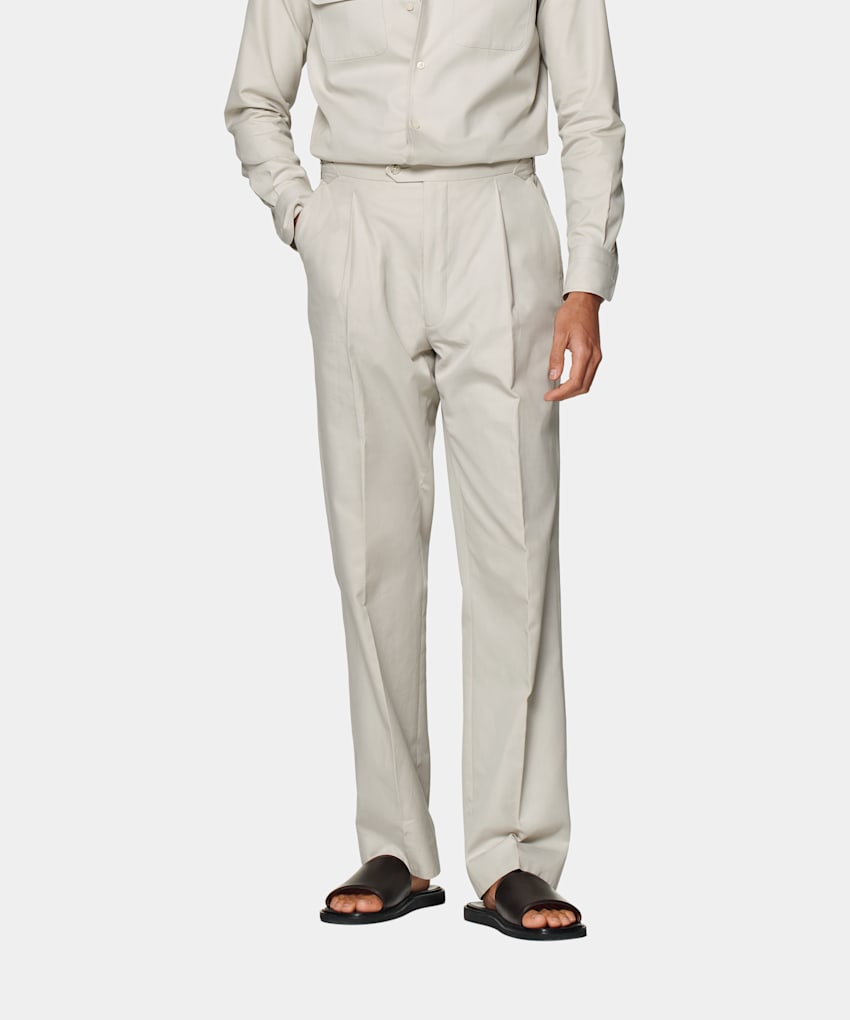 SUITSUPPLY Pure Cotton by E.Thomas, Italy  Sand Pleated Duca Pants