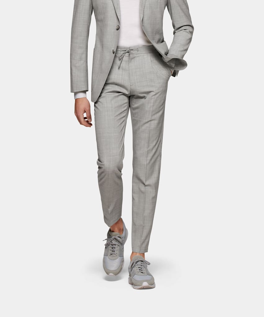 SUITSUPPLY Pure S120's Tropical Wool by Vitale Barberis Canonico, Italy Light Grey Drawstring Ames Trousers