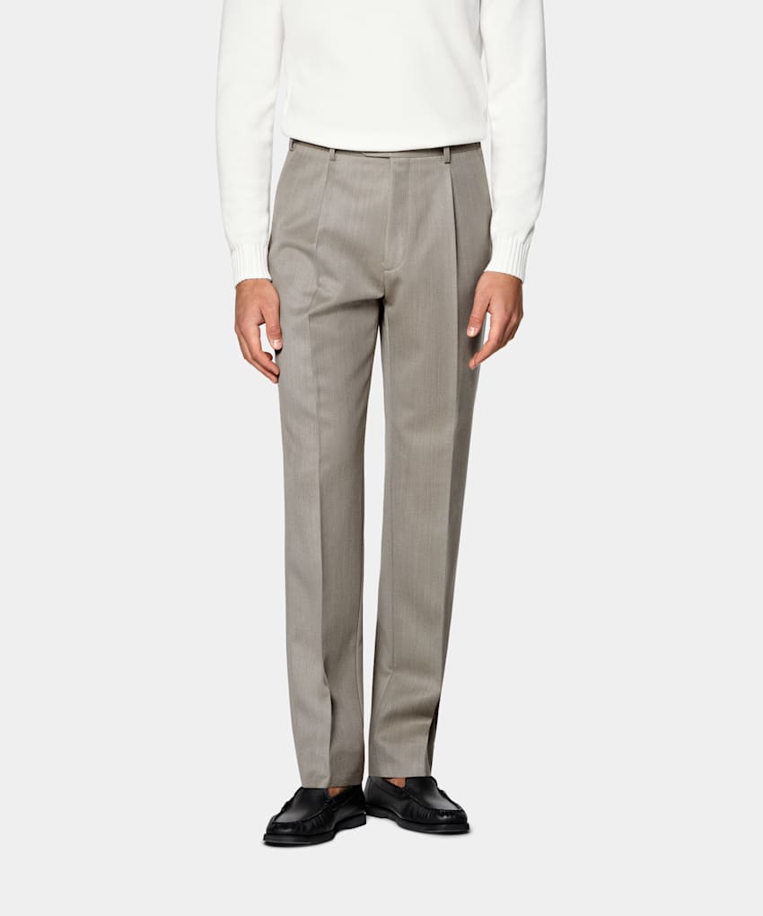 SUITSUPPLY Winter Pure Wool by Vitale Barberis Canonico, Italy Sand Wide Leg Tapered Trousers