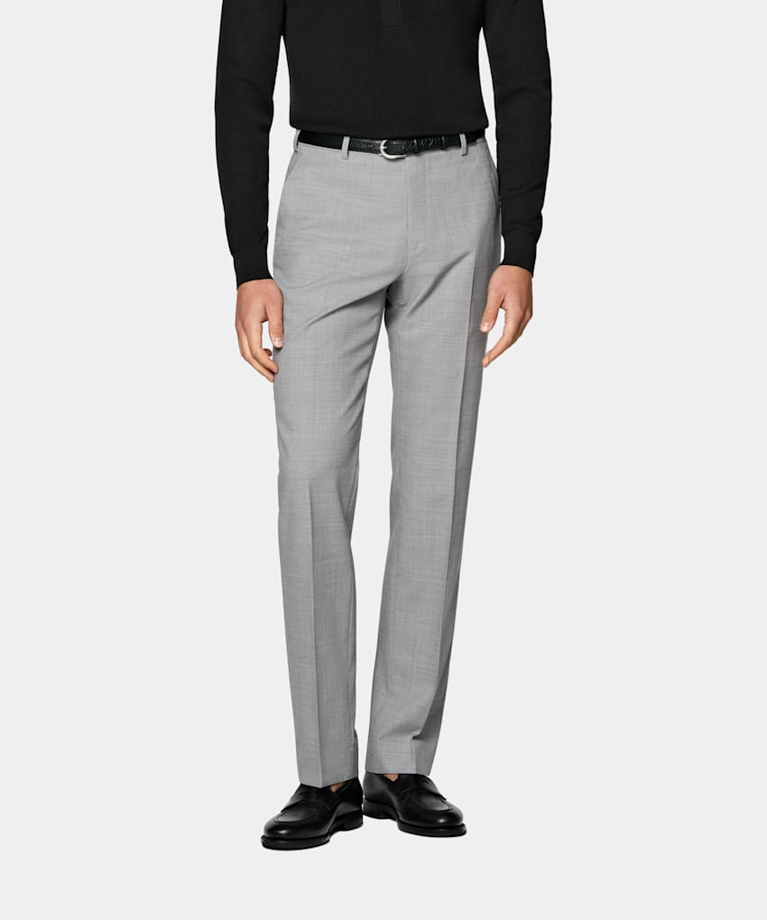 SUITSUPPLY All Season Wrinkle-Free Wool by Rogna, Italy Light Grey Straight Leg Trousers