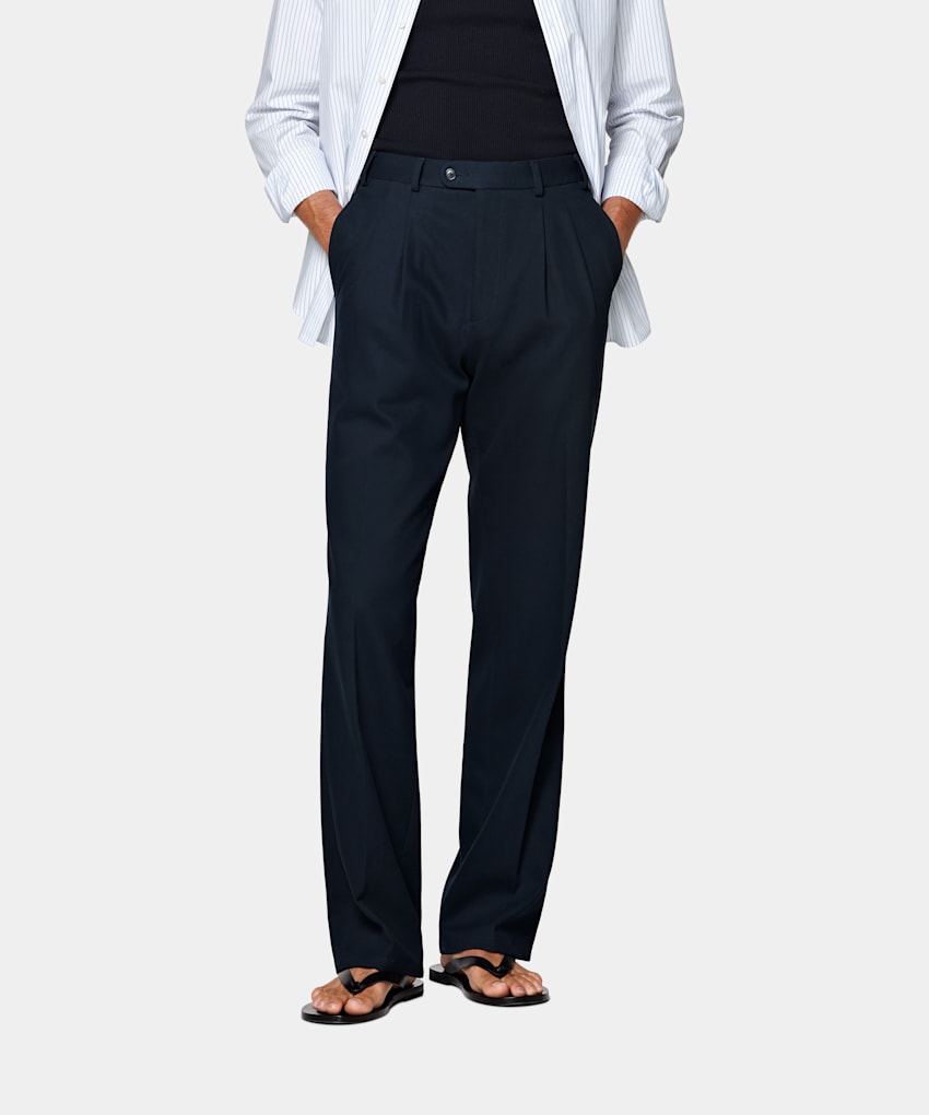 SUITSUPPLY All Season Pure Cotton by Di Sondrio, Italy Navy Wide Leg Straight Chinos