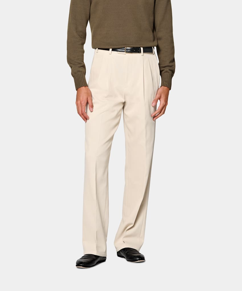 SUITSUPPLY All Season Pure Cotton by Di Sondrio, Italy Light Brown Wide Leg Straight Chinos