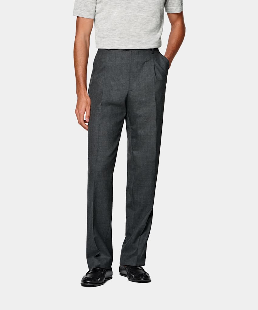 SUITSUPPLY All Season Pure Tropical Wool par Vitale Barberis Canonico, Italie Dark Grey Wide Leg Straight Trousers