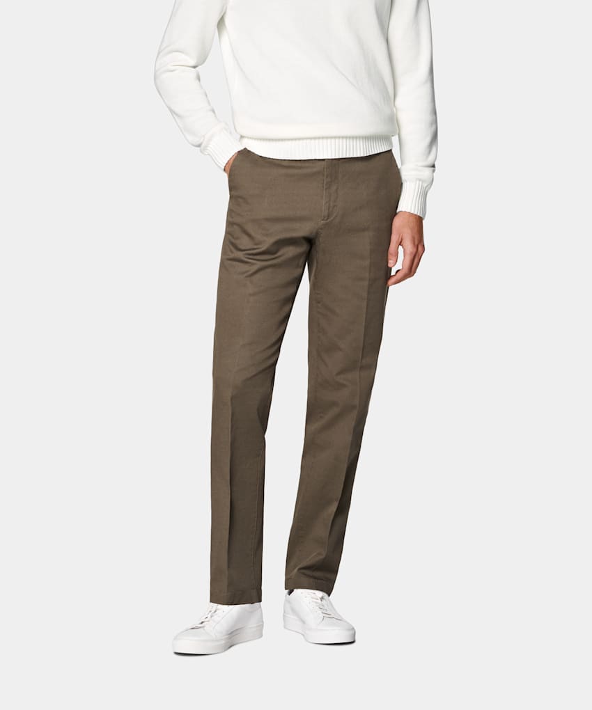SUITSUPPLY All Season Stretch Cotton de Cervotessile, Italia Mid Green Slim Leg Straight Chinos