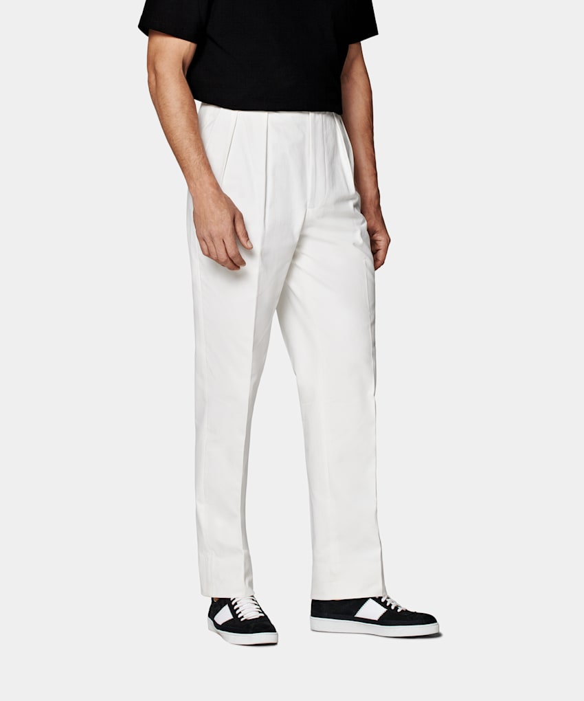 SUITSUPPLY All Season Puro algodón de Beste, Italia Pantalones color crudo Wide Leg Tapered