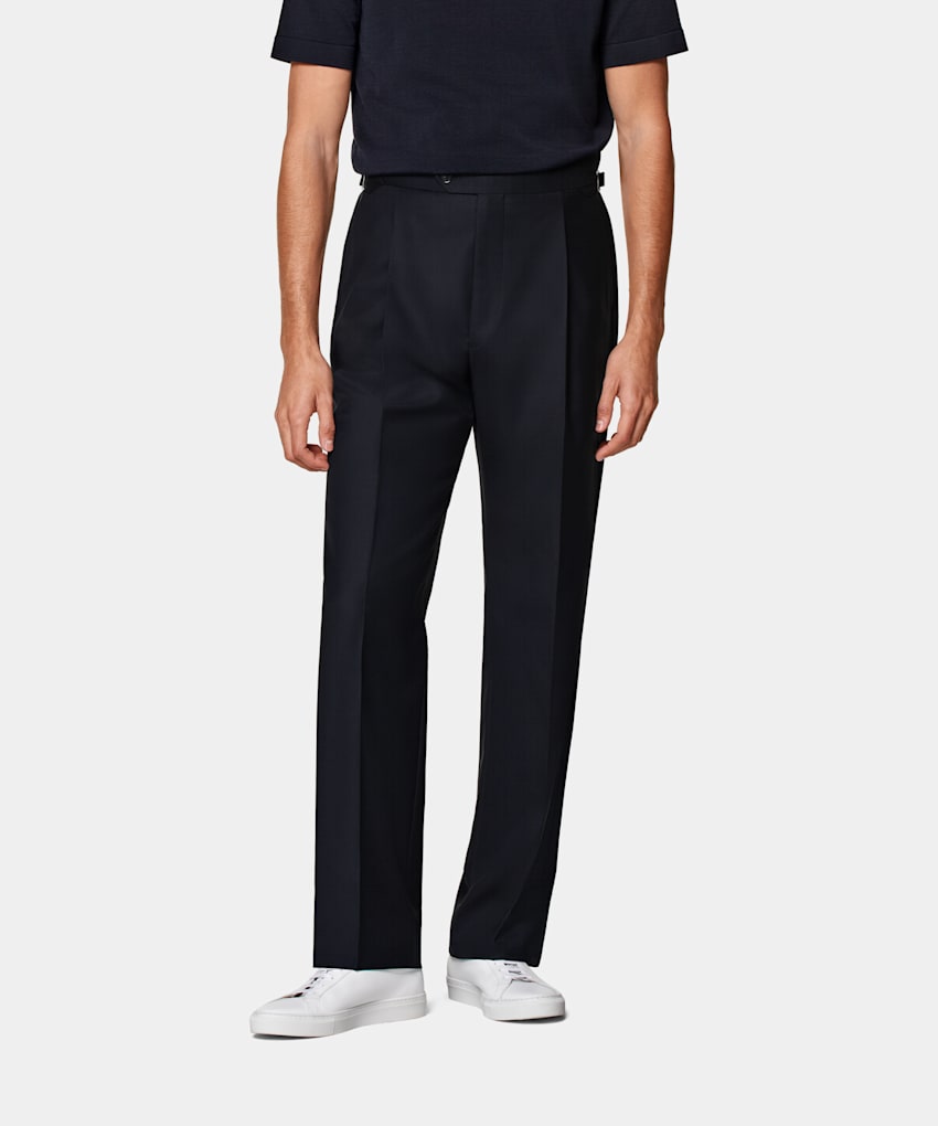 SUITSUPPLY Summer Pure S110's Wool by Vitale Barberis Canonico, Italy Navy Wide Leg Straight Trousers