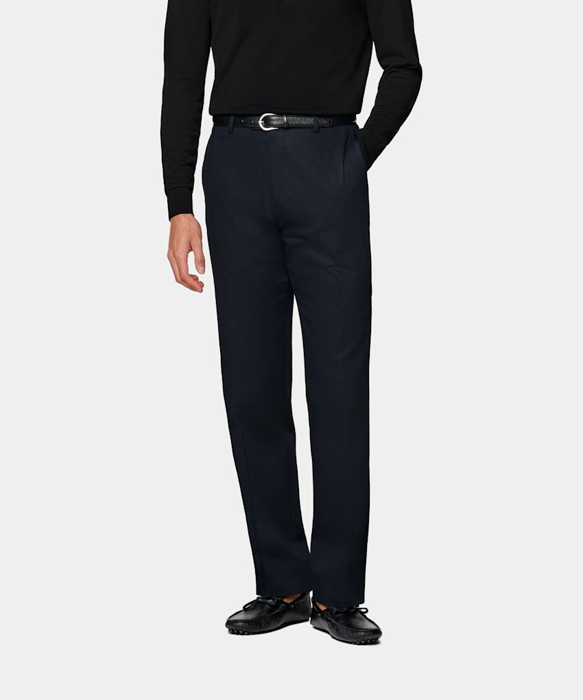 SUITSUPPLY All Season Pure Cotton by Di Sondrio, Italy Navy Straight Leg Trousers