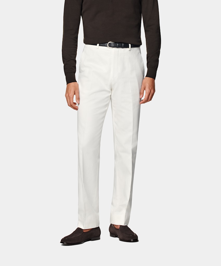SUITSUPPLY All Season Pure Cotton by Di Sondrio, Italy Off-White Straight Leg Trousers