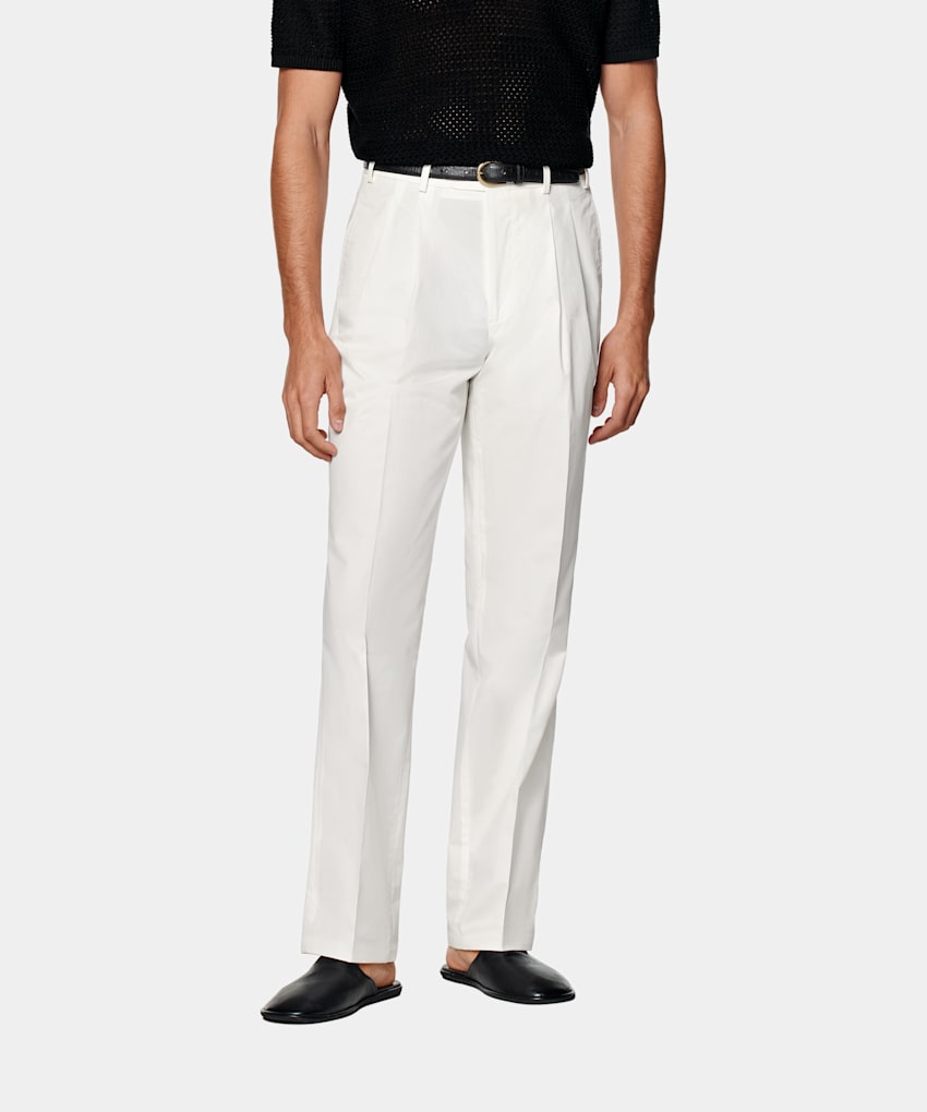 SUITSUPPLY All Season Pure Cotton by Di Sondrio, Italy Off-White Wide Leg Straight Chinos