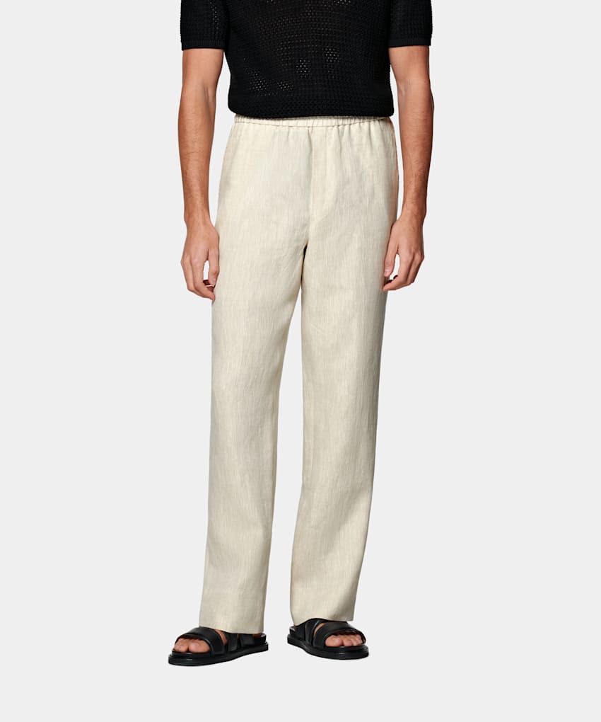 SUITSUPPLY Summer Pure Linen by Di Sondrio, Italy Sand Wide Leg Straight Pants