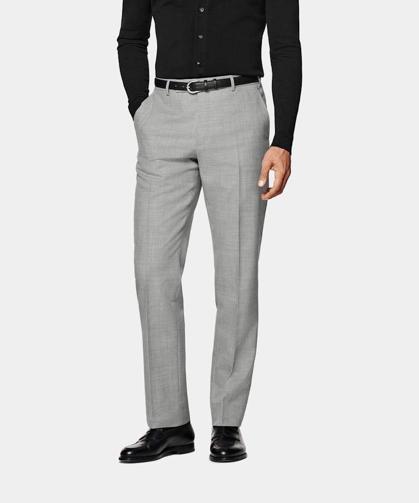 SUITSUPPLY All Season Pure 4-Ply Traveller Wool by Rogna, Italy Light Grey Straight Leg Trousers