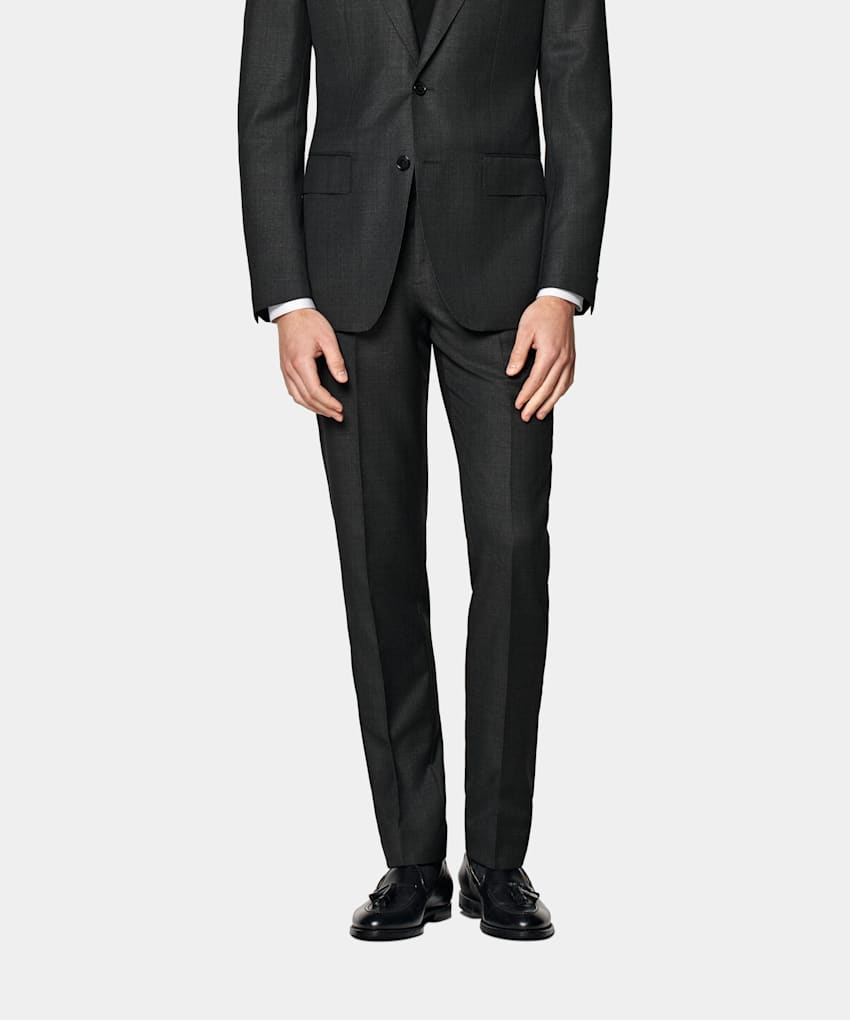 SUITSUPPLY Pure S110's Wool by Vitale Barberis Canonico, Italy Dark Grey Slim Leg Straight Suit Trousers