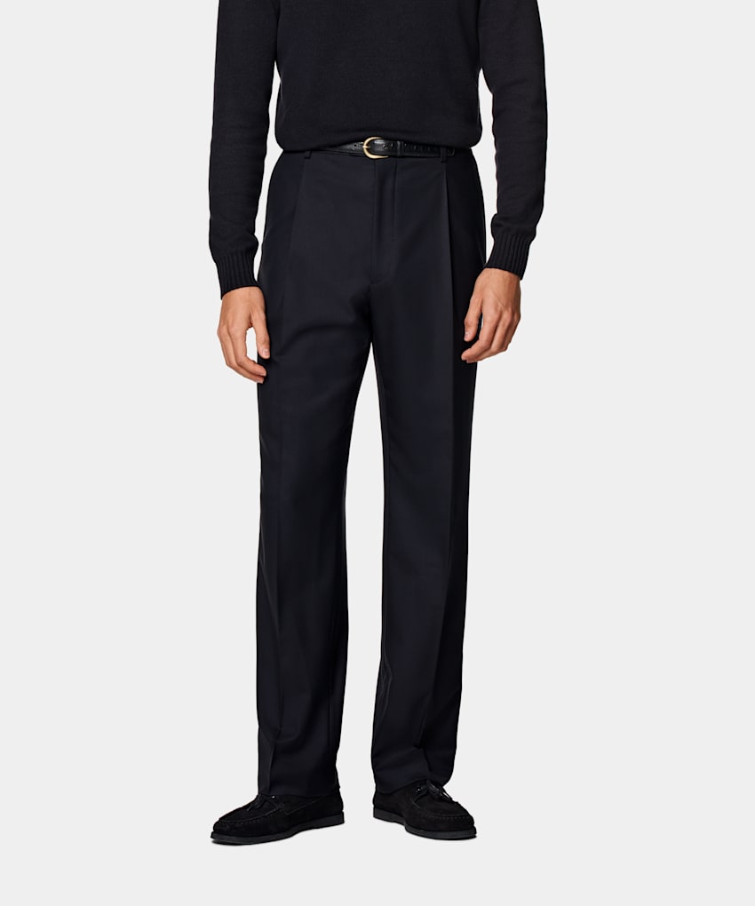 SUITSUPPLY All Season Pure S110's Wool by Vitale Barberis Canonico, Italy Navy Wide Leg Straight Trousers