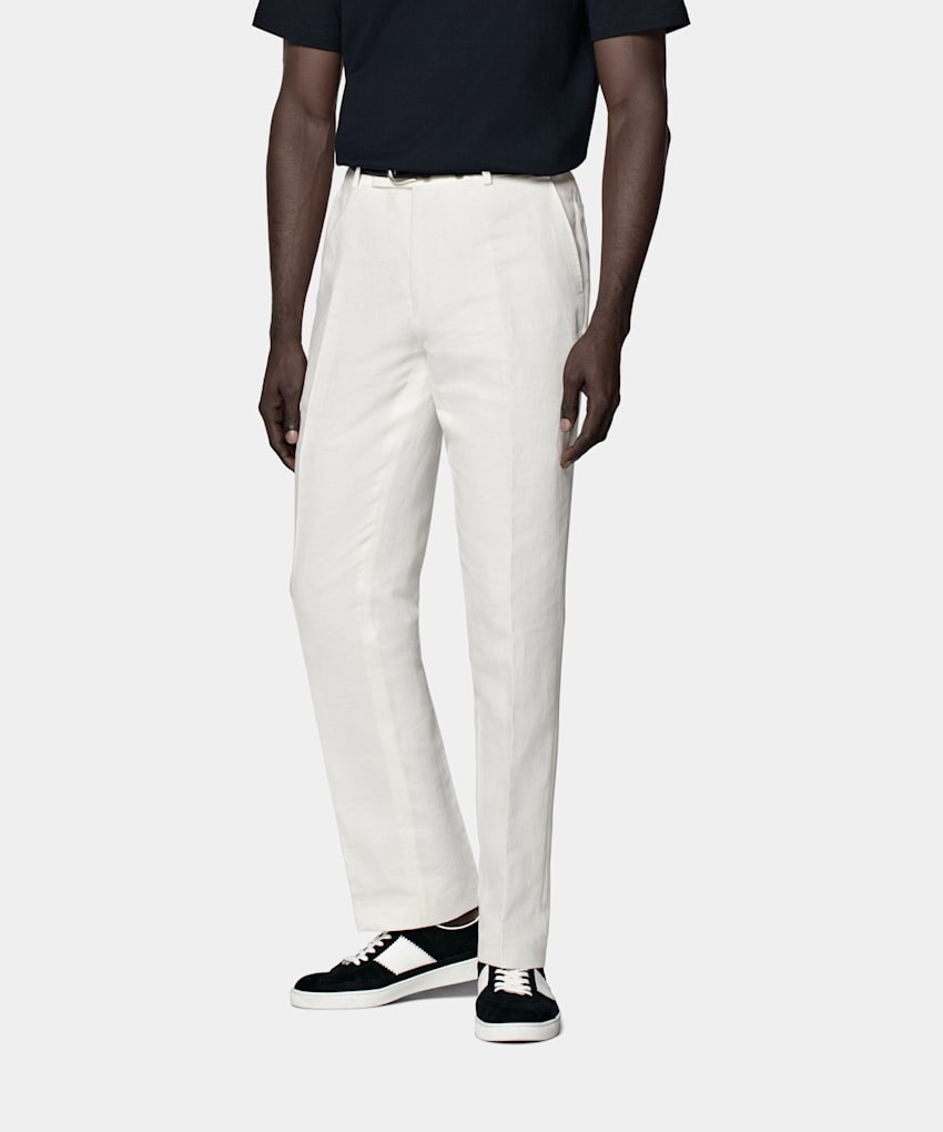 SUITSUPPLY Summer Linen Cotton by Di Sondrio, Italy Off-White Straight Leg Trousers