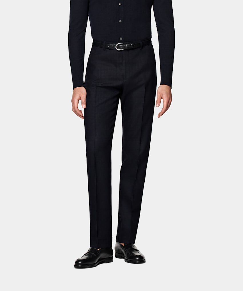 SUITSUPPLY All Season Pure 4-Ply Traveller Wool by Rogna, Italy Navy Straight Leg Trousers