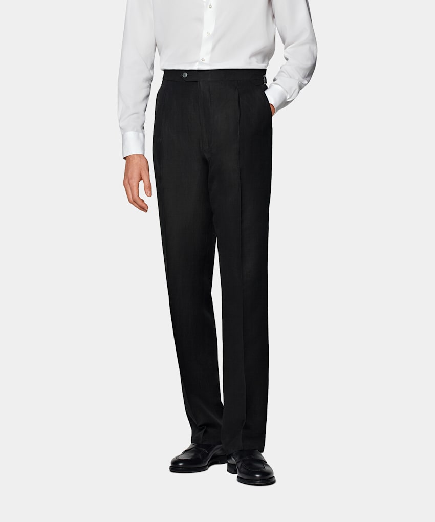 SUITSUPPLY Linen Silk by Beste, Italy  Black Wide Leg Straight Pants