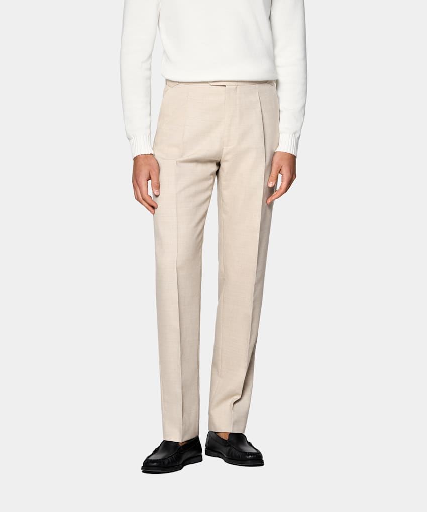 SUITSUPPLY All Season Wrinkle-Free 4-Ply Wool by Rogna, Italy Sand Wide Leg Tapered Suit Trousers