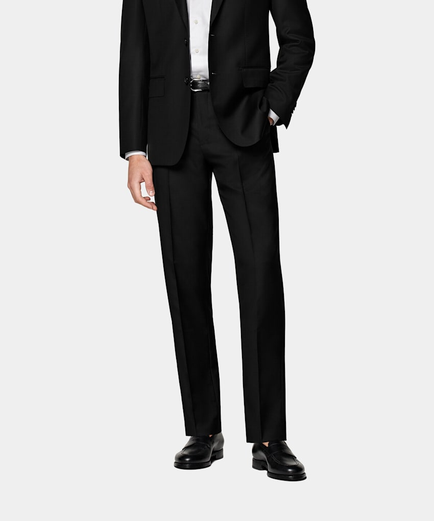 SUITSUPPLY Pure S110's Wool by Vitale Barberis Canonico, Italy Black Slim Leg Straight Suit Trousers