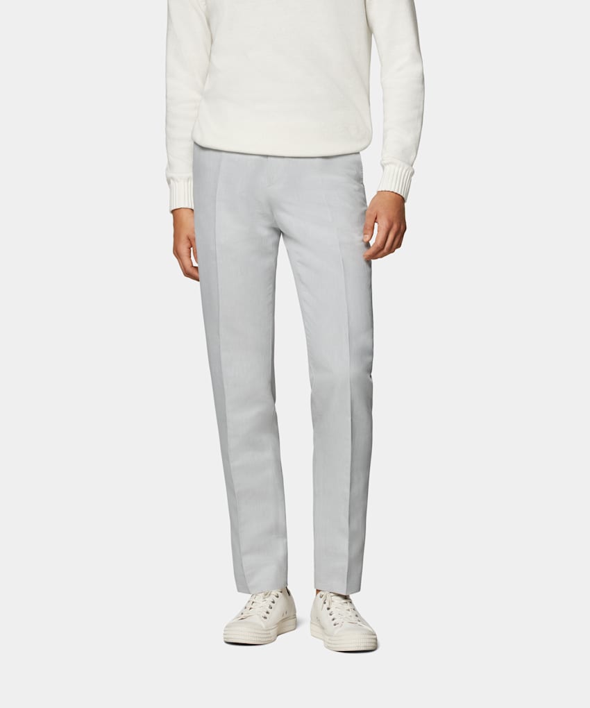 SUITSUPPLY Lino y algodón de Di Sondrio, Italia Pantalones Brescia gris claro Slim Leg Straight