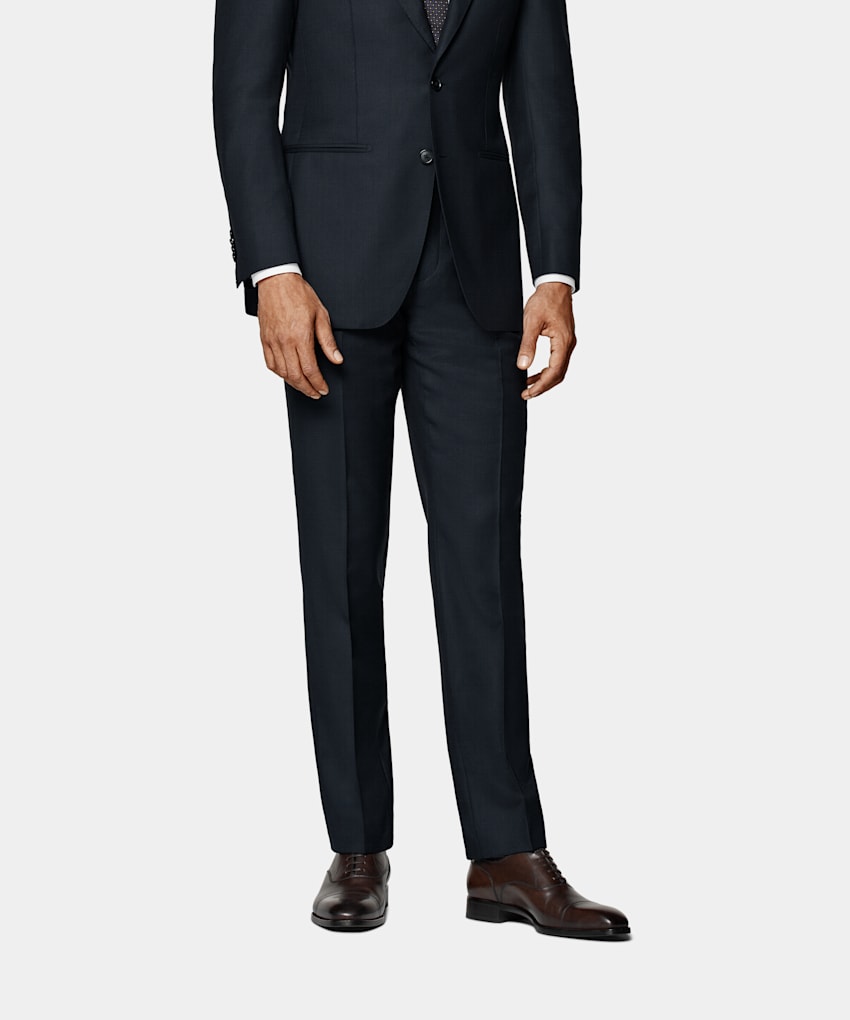 SUITSUPPLY Pure Wool by Reda, Italy Navy Bird's Eye Slim Leg Straight Suit Trousers