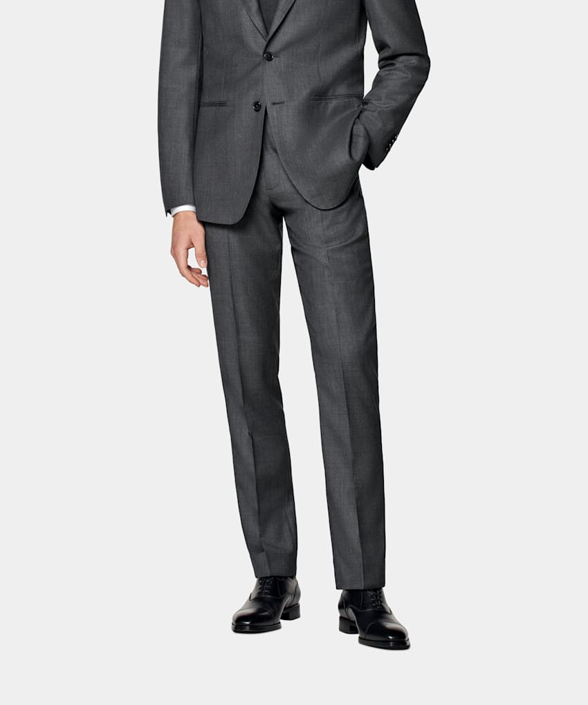 SUITSUPPLY Pura lana S130's - Vitale Barberis Canonico, Italia Dark Grey Bird's Eye Slim Leg Straight Suit Trousers