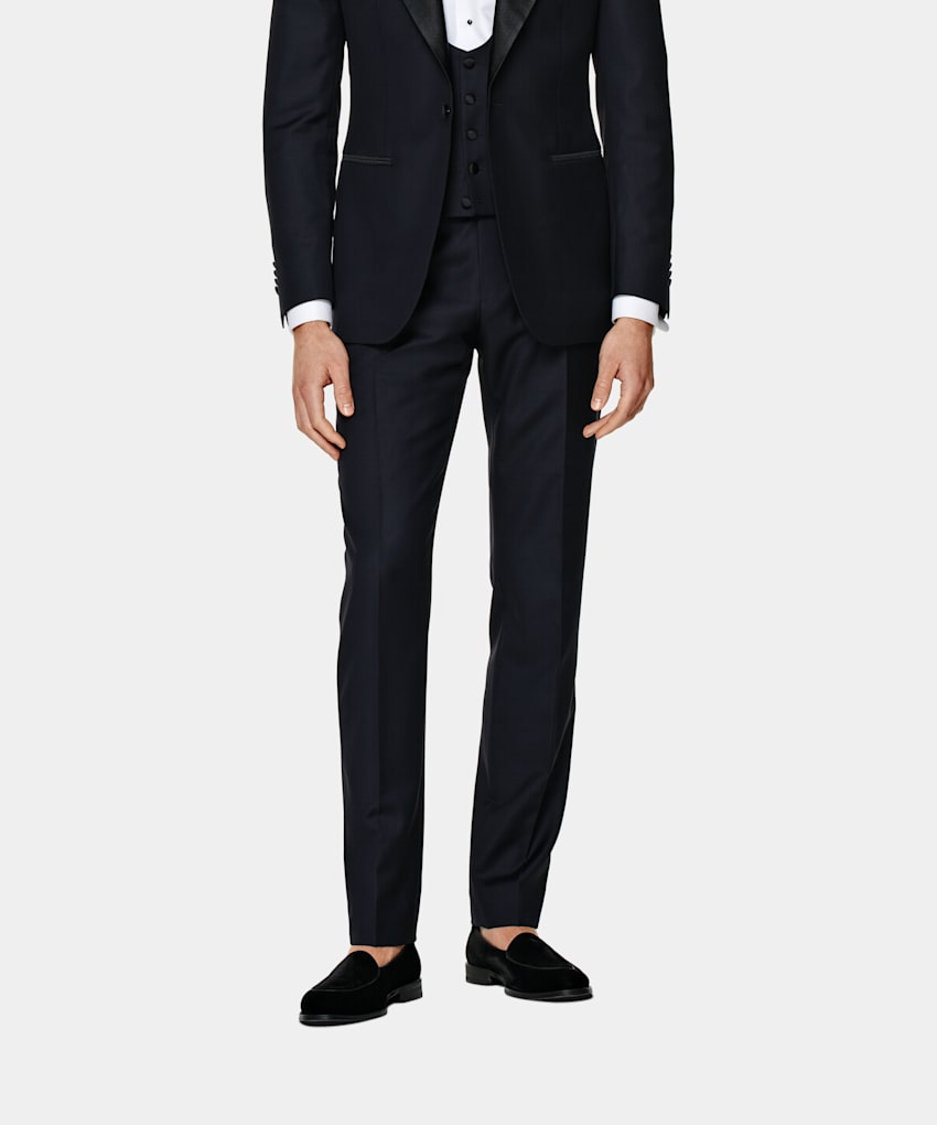 SUITSUPPLY Pure S110's Wool by Vitale Barberis Canonico, Italy Navy Slim Leg Straight Tuxedo Trousers