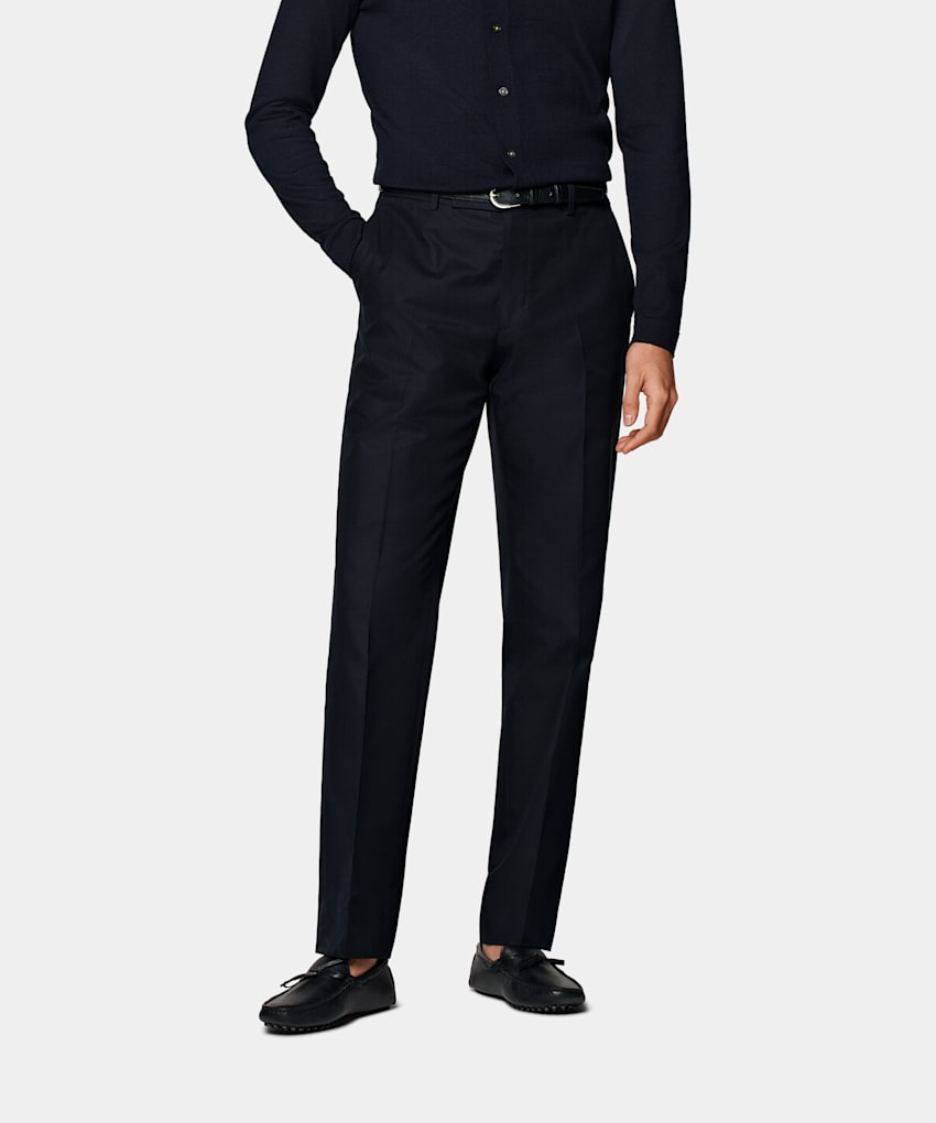 SUITSUPPLY Pure Cotton by E.Thomas, Italy Navy Straight Leg Milano Trousers