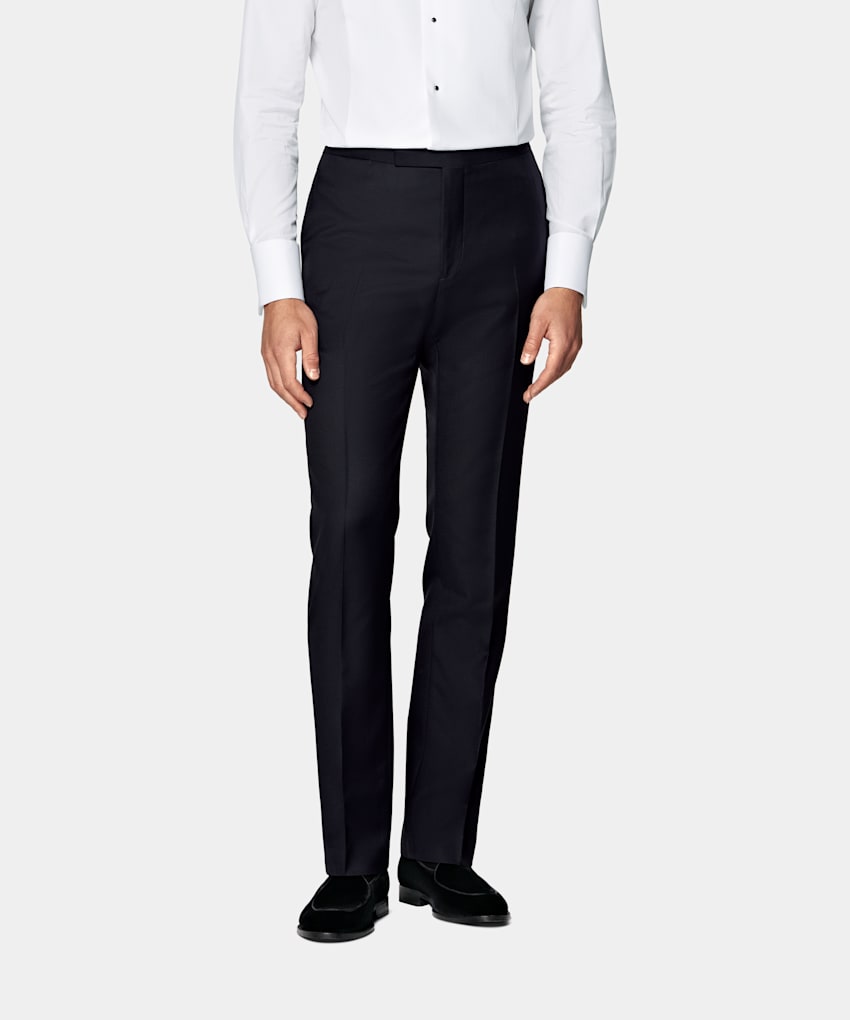SUITSUPPLY All Season Pure S110's Wool by Vitale Barberis Canonico, Italy Navy Slim Leg Straight Tuxedo Trousers