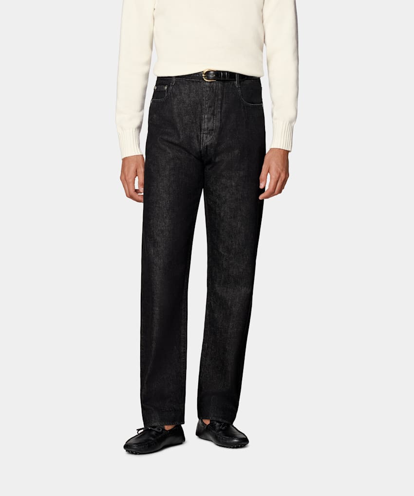 SUITSUPPLY All Season Selvedge Denim by Candiani, Italy Dark Grey Straight Leg Jeans