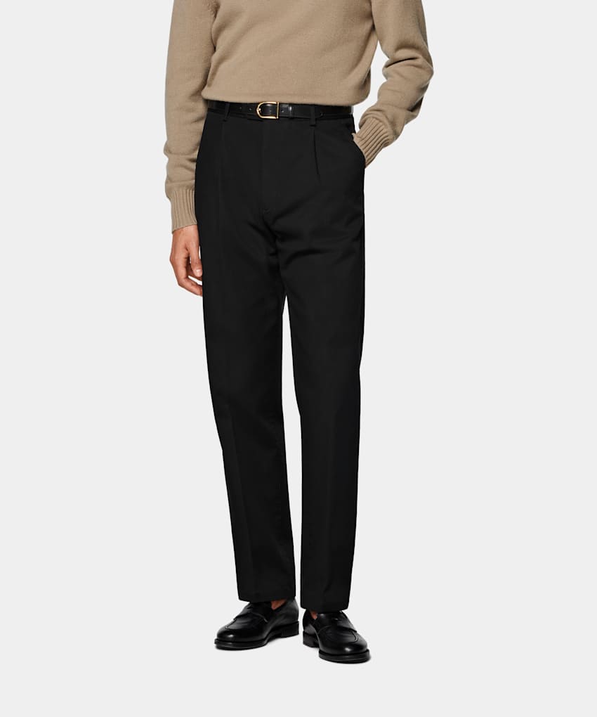 Black Wide Leg Tapered Chinos in Stretch Cotton | SUITSUPPLY