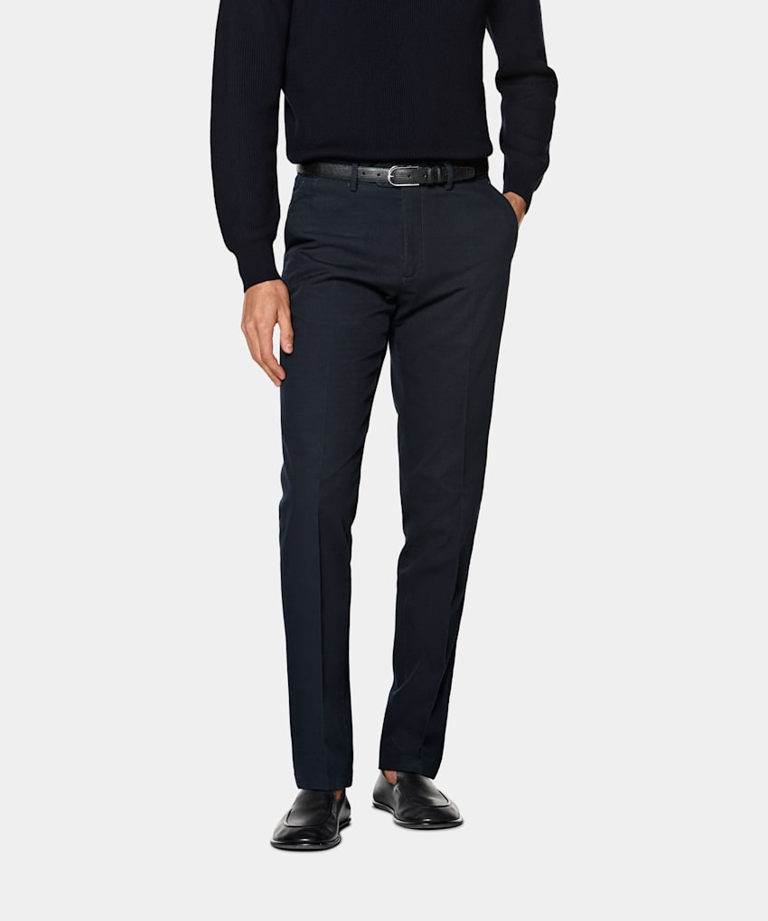 SUITSUPPLY All Season Stretch Cotton by Cervotessile, Italy Navy Slim Leg Straight Chinos