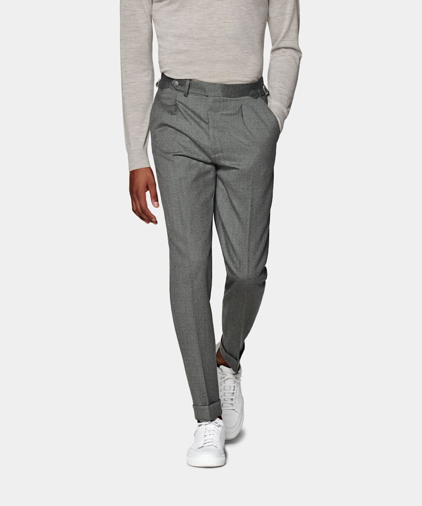 Grey Pleated Vigo Pants in Pure Wool